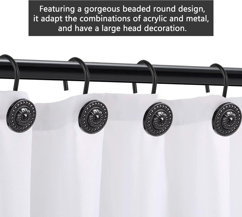 iToplin Black Shower Curtain Hooks, Rust Proof Decorative Shower Curtain Rings for Bathroom, Shower Curtain Hooks for Shower Liner, 12Pcs - Image 2